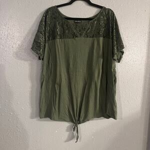 Lane Bryant Women’s 22/24 green blouse top Lace Upper front Tie Front Olive